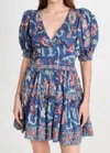 Sea Rory Print Puff Sleeve Mini Dress In Rose Multi In Blue