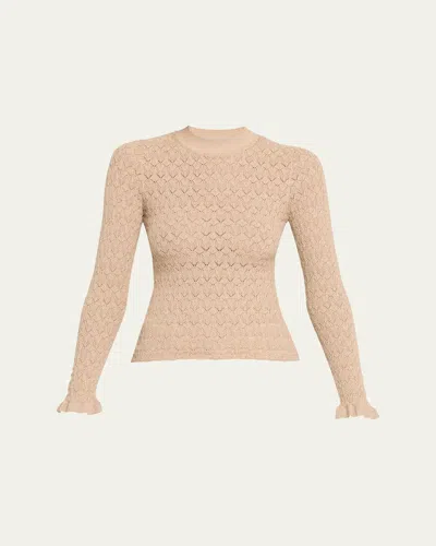 Sea Ruby Crewneck Pointelle Knit Sweater In Neutral