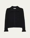 Sea Ruby Long-sleeve Pointelle Knit Cardigan In Black