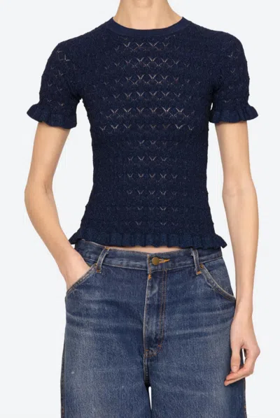 Sea Ruby Sparkle Knit Short Sleeve Top In Navy In Blue