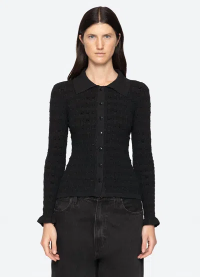 Sea Ruby Sparkling Polo Cardigan In Black