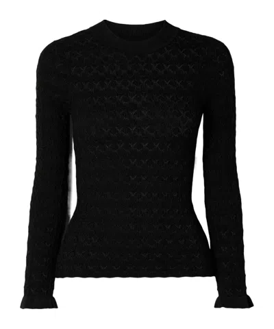 Sea Ruby Textured Ruffled Sleeve Sweater In Black