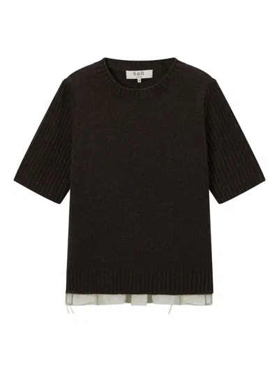 Sea Ruffled Ribbed Top In Black