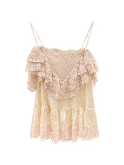Sea Ruffled-lace V-neck Top In Gray