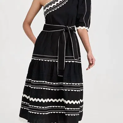 Sea Ryleigh Rickrack-embroidered Cotton Midi Dress In Black