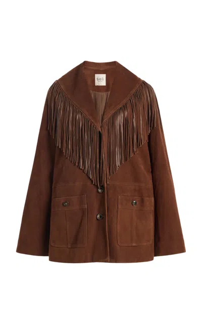 Sea Samantha Fringed Suede Jacket In Brown
