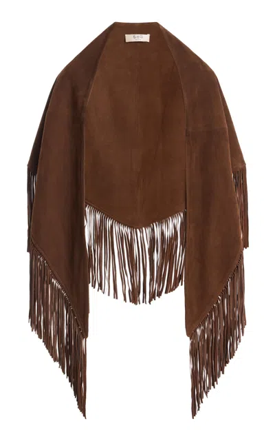 Sea Samantha Fringed Suede Triangle Scarf In Brown