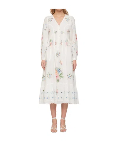 Sea Serafina Floral-embroidered Ruffled Midi Dress In White