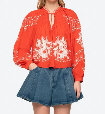 Sea Serafina Embroidery Blouse In Poppy In Orange