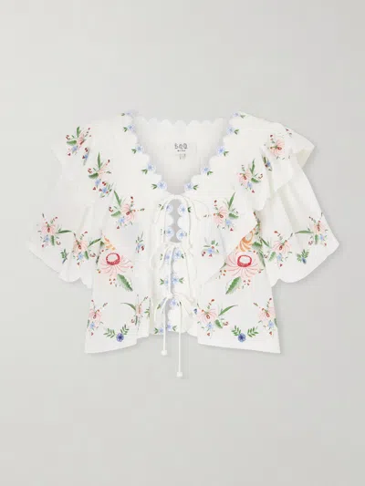 Sea Serafina Ruffled Embroidered Blouse In Multi
