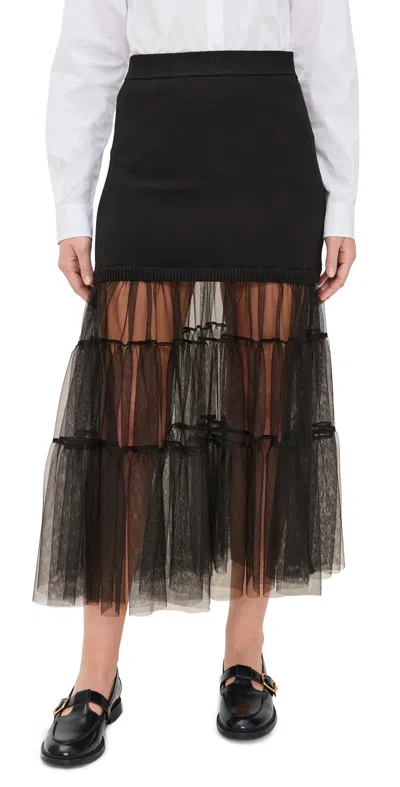Sea Seraphine Solid Knit Tulle Skirt Black