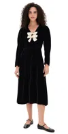 Sea Seraphine Velvet Long Sleeve Midi Dress Black In Multi