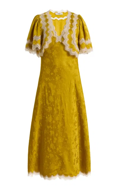 Sea Shay Jacquard Midi Cape Dress In Yellow