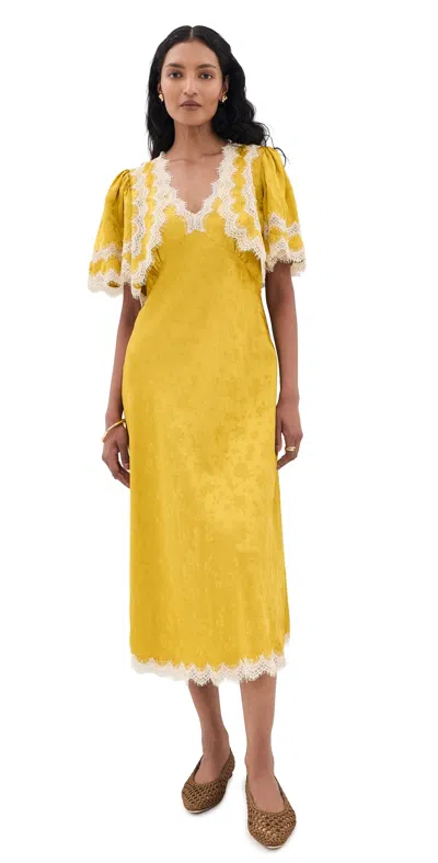 Sea Shay Lace Cape Midi Dress Yellow