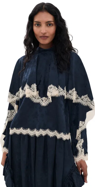 Sea Shay Lace Long Sleeve Top Navy