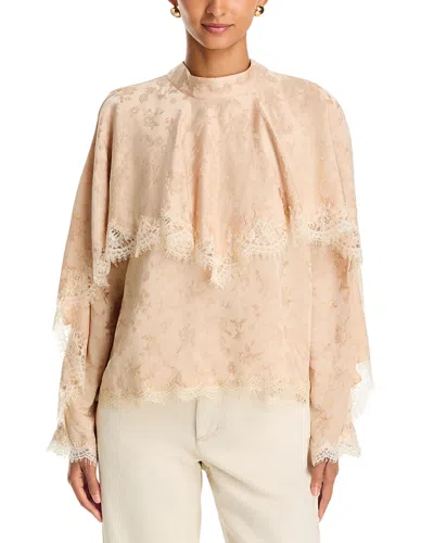Sea Shay Lace Trim Long Sleeve Top In Neutral