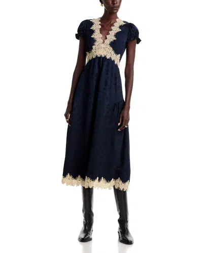 Sea Shay Lace Trim V Neck Midi Dress In Multi