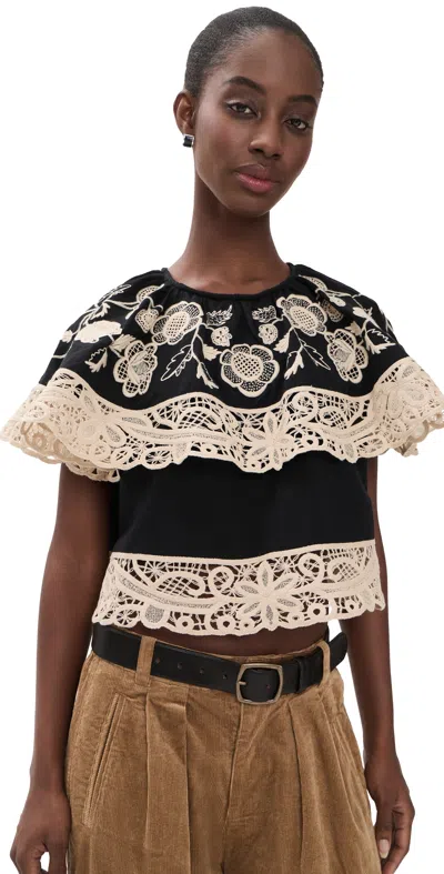 Sea Shiloh Embroidered Top Black