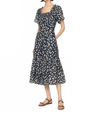 Sea Short Sleeve Midi Dress In Cherie Print In Black