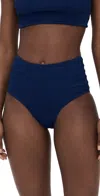 Sea Shyla Solid Smocked Bikini Bottoms Navy In Navy