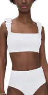 Sea Shyla Solid Smocked Bikini Top White In White