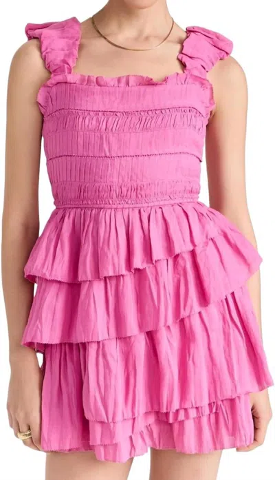 Sea Cole Smocked Ramie Sleeveless Tiered Dress Pink