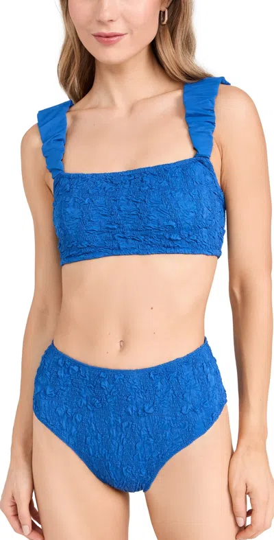 Sea Slone Solid Smocked Bikini Top Blue