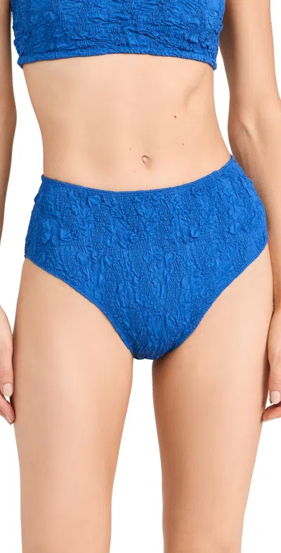 Sea Slone Solid Smocked High Waisted Bikini Bottoms Blue