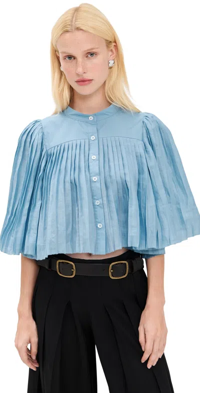Sea Solene Solid Pleated Top Blue