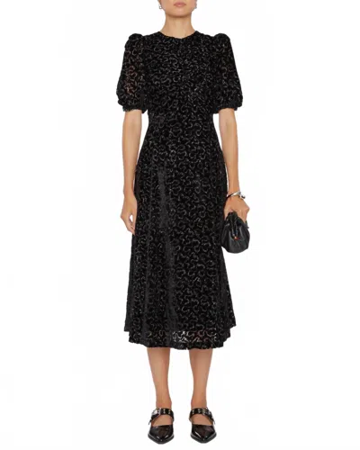 Sea Sophia Burnout Velvet Puff Sleeve Midi Dress In Multi In Black