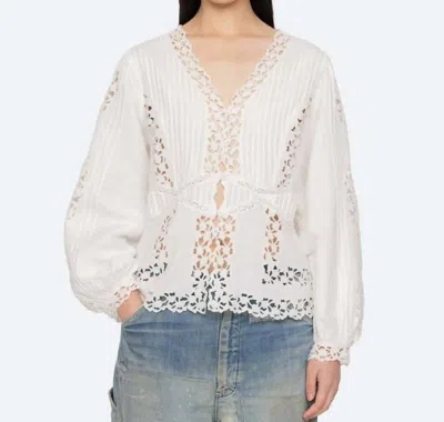 Sea Sophia Embroidery Long Sleeve Blouse In Cream In White