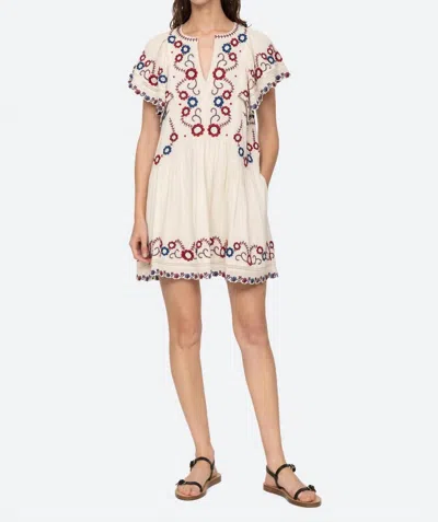 Sea Soren Embroidery Short Sleeve Dress In Multi In White