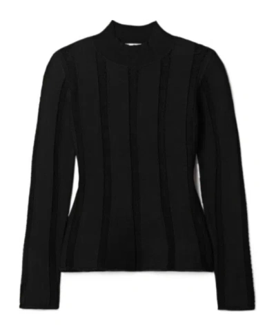 Sea Spliced Elastic Knit Top In Black