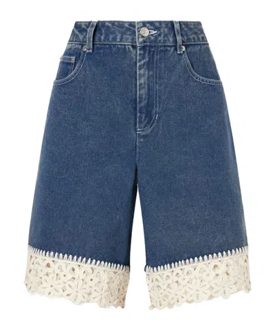 Sea Stasia Crochet-knit Denim Shorts In Blue