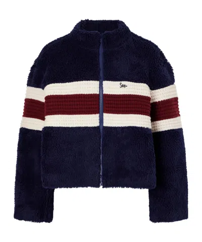 Sea Georgie Striped Wool-trimmed Fleece Jacket In Blue