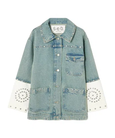 Sea Studded Two-tone Denim Jacket In Blue