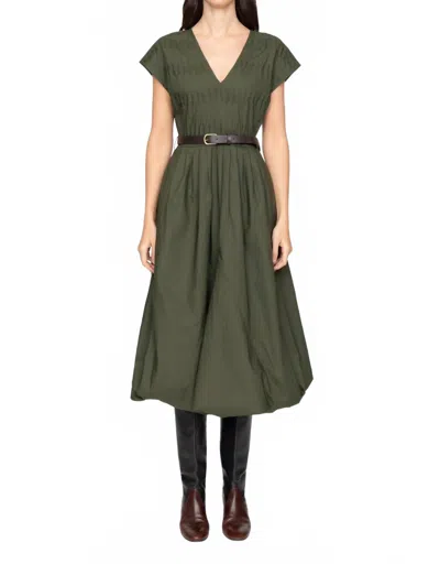 Sea Sullivan Belted Short-sleeve Bubble Midi Dress In Green