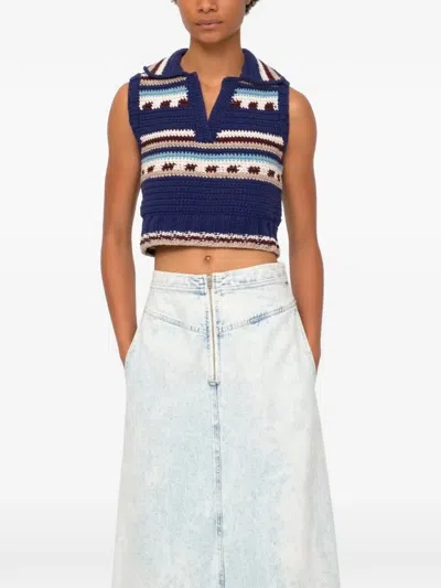 Sea Sutton Crochet Sweater Vest In Blue
