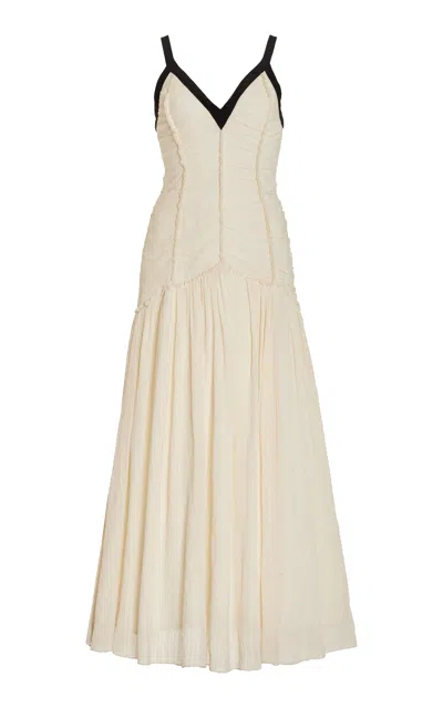 Sea Tatum Ruched Drop-waist Silk-blend Maxi Dress In Ivory