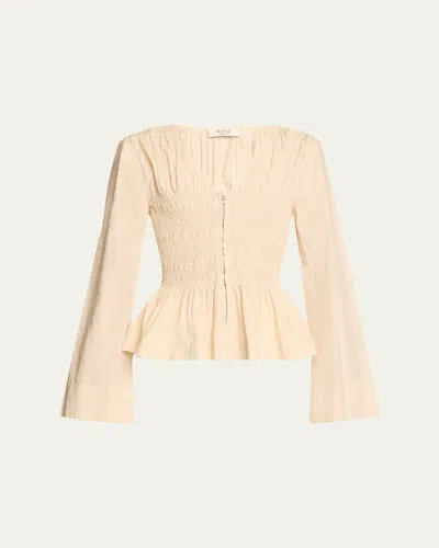 Sea Teri Smocked Zip-front Peplum Top In Cream