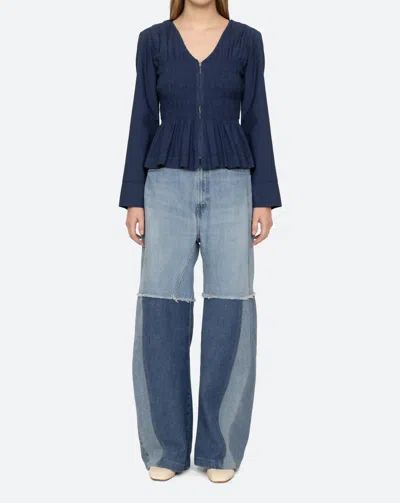 Sea Teri Solid Sportswear Long Sleeve Zip Front Top In Navy In Blue