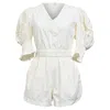 Sea Thora Thread Pull Romper In Cream Cotton In White