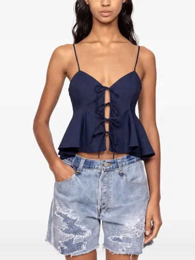 Sea Tie-fastening Peplum Top In Blue