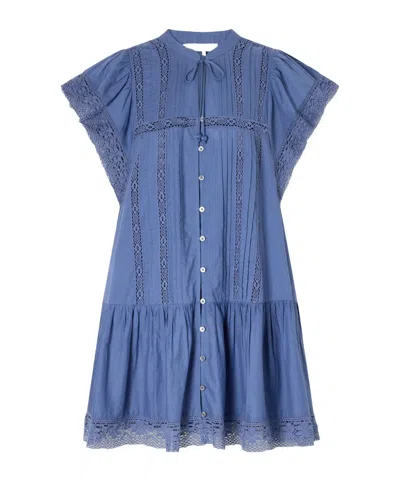 Sea Pippa Tiered Lace-trimmed Cotton Mini Dress In Blue