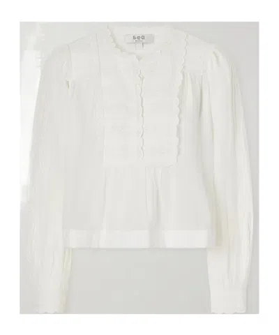 Sea Trimmed Cotton-blend Blouse In White