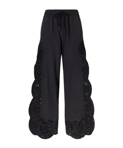 Sea Vittoria Broderie Anglaise-trimmed Shell Wide-leg Pants In Black
