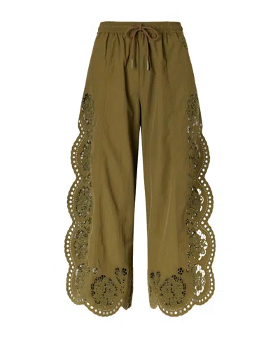 Sea Vittoria Broderie Anglaise-trimmed Shell Wide-leg Pants In Green