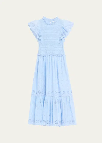 Sea Veronique Embroidered Flutter-sleeve Dress In Blue