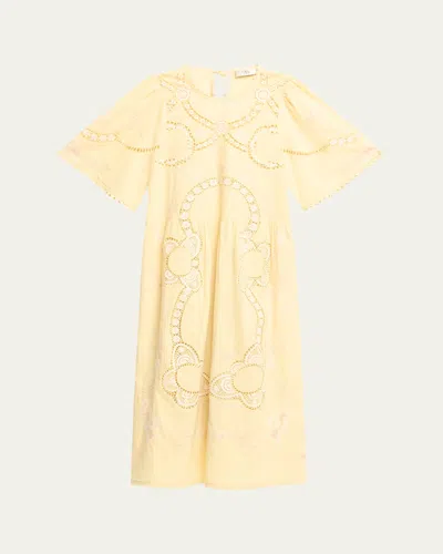 Sea Vesna Embroidered Midi Dress In Yellow