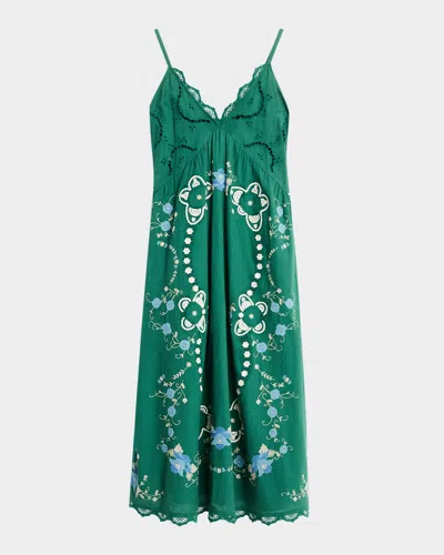Sea Vesna Embroidered Slip Dress In Green